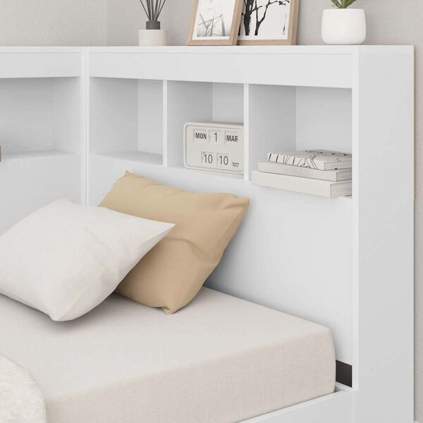 vidaXL Pat bibliotecă cu headboard Alb 100 x 200 cm Lemn compozit