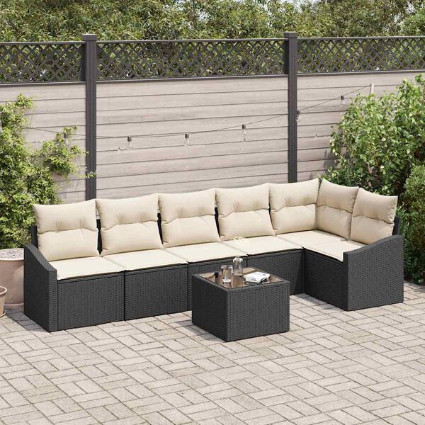 vidaXL Set de canapele pentru grădină 7 pcs Negru Rattan poli