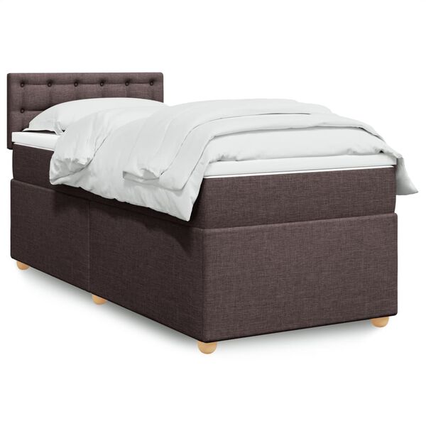 vidaXL Pat box spring cu saltea, maro &icirc;nchis, 90x190 cm, textil