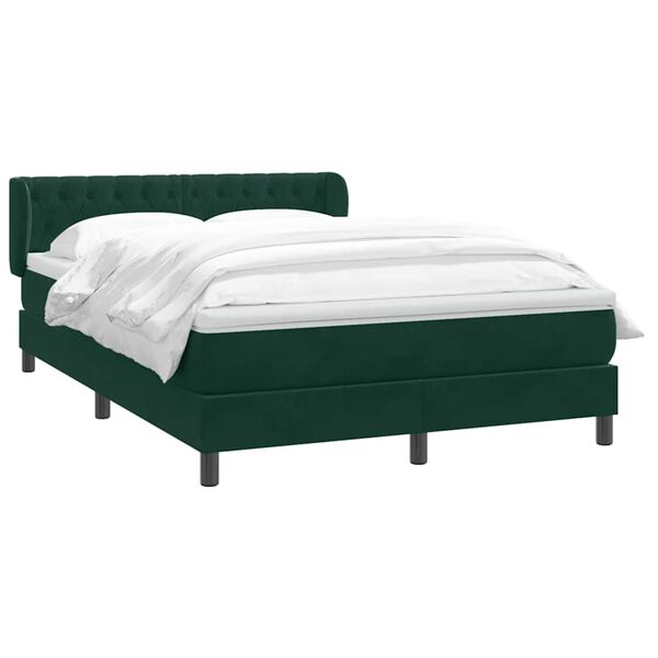 vidaXL Pat box spring cu saltea, verde &icirc;nchis, 160x220 cm, catifea