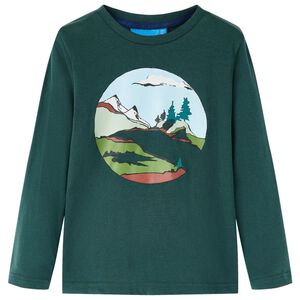 Tricou de copii cu m&acirc;neci lungi verde &icirc;nchis 92