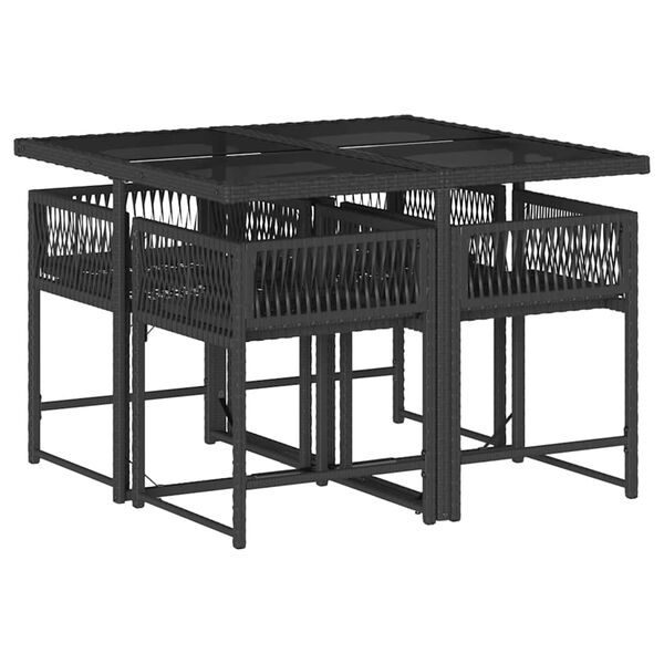 vidaXL Set mobilier de grădină cu perne, 5 piese, negru, poliratan