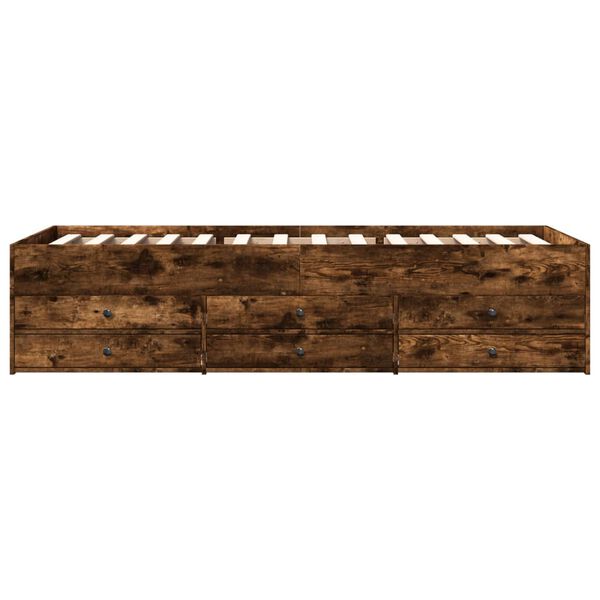 vidaXL Pat de zi cu sertare fără saltea, stejar fumuriu, 100x200 cm