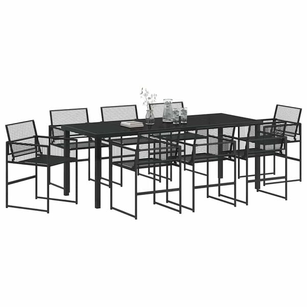 vidaXL Set de masă pentru grădină 9 pcs Negru
