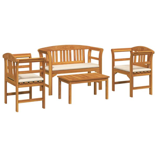 vidaXL Set de Mobilier cu pernă 4 pcs natural Lemn Solid de Acacia