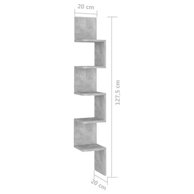 vidaXL Raft de perete pentru colț, gri beton, 20x20x127,5 cm , PAL