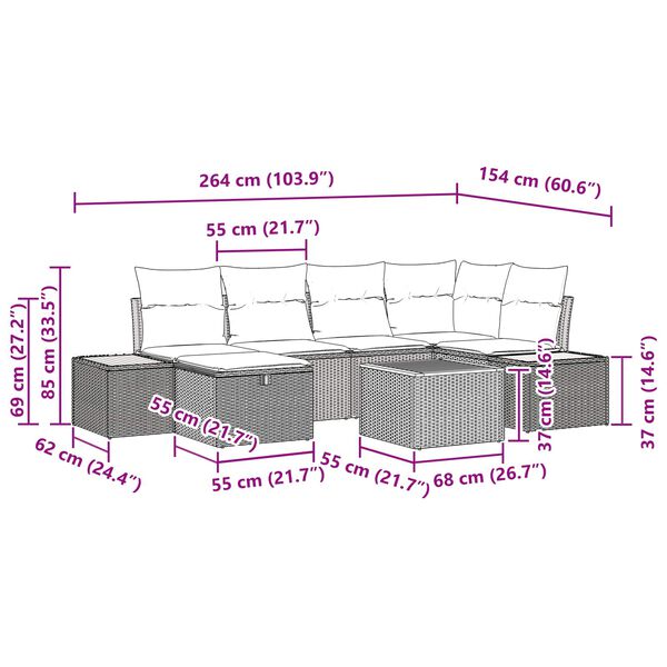 vidaXL Set de canapele pentru grădină cu pernă 9 pcs Negru Rattan poli