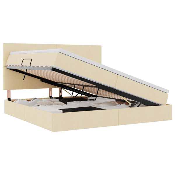 vidaXL Pat cu saltea și LED cu saltea Creme 200 x 200 cm Poliester