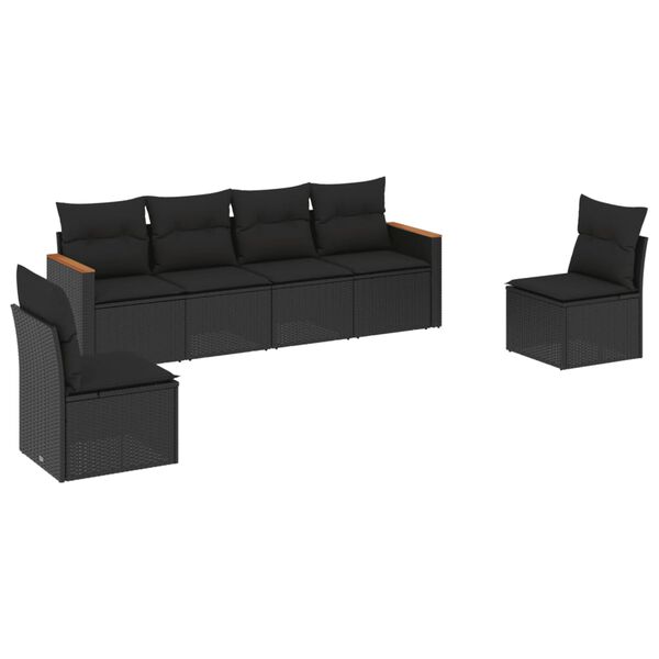vidaXL Set mobilier de grădină cu perne, 6 piese, negru, poliratan