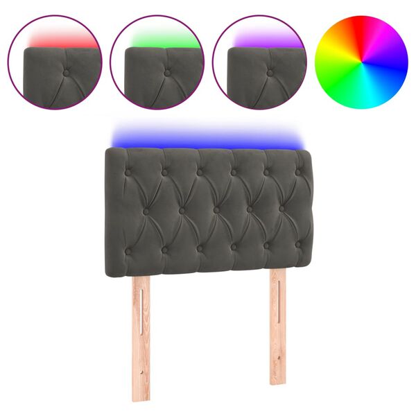 vidaXL Tăblie de pat cu LED, gri închis, 80x7x78/88 cm, catifea