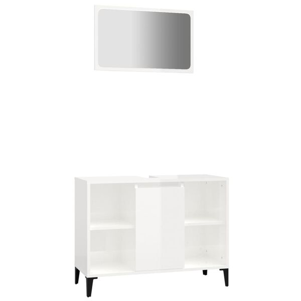 vidaXL Set mobilier de baie, 2 piese, alb extralucios, lemn compozit