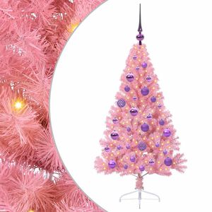 vidaXL Pom de Crăciun artificial pre-iluminat Roz 120 cm PVC