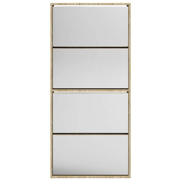 vidaXL Pantofar cu 4 niveluri și oglindă, stejar, 63 x 17 x 134 cm