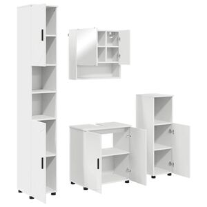 vidaXL Set de mobilier pentru baie 4 pcs Alb Lemn compozit & Metal