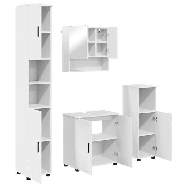 vidaXL Set de mobilier pentru baie 4 pcs Alb Lemn compozit & Metal