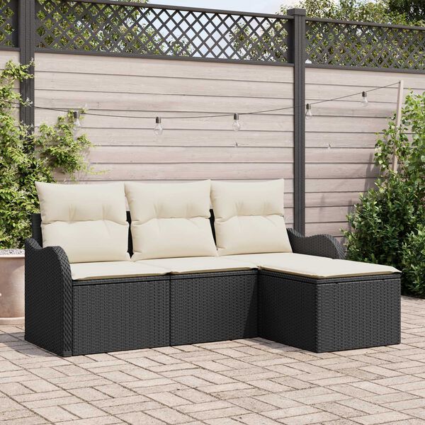 vidaXL Set de canapele pentru grădină cu pernă 4 pcs Negru Rattan poli