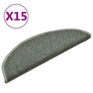 vidaXL Covorașe pentru scări, 15 buc., 56x17x3 cm, verde &icirc;nchis, semirotunde