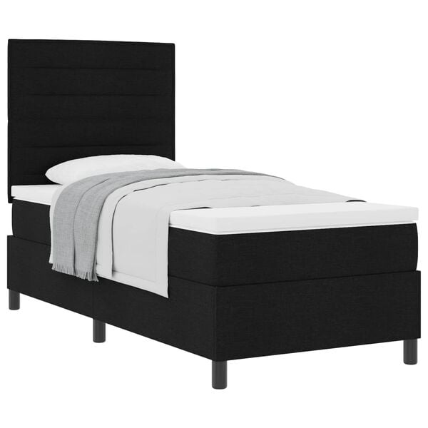 vidaXL Pat cu arcuri cu saltea cu headboard Negru 90 x 200 cm țesătură