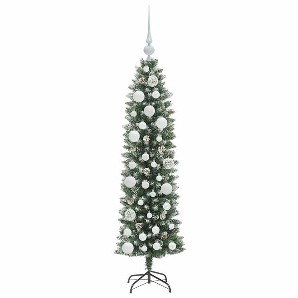 vidaXL Copac Artificial Slăb de Crăciun cu 150 LED Verde și alb 120 cm