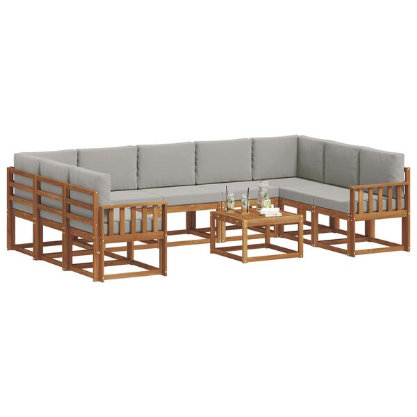 vidaXL Set de canapele de exterior 10 pcs Gri natural și deschis