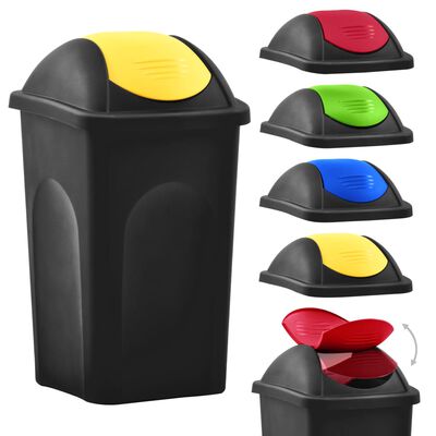 vidaXL Coș de gunoi cu capac oscilant, negru și galben, 60L