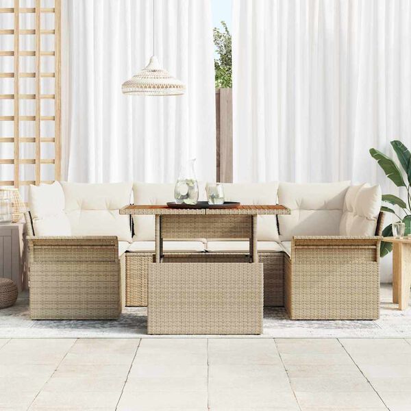 vidaXL Set de canapele pentru grădină 7 pcs Bej Rattan poli