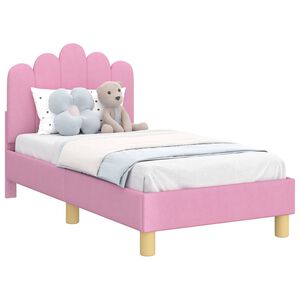vidaXL Cadru de pat pentru copii cu spătar Roz 70 x 140 cm Țesătură