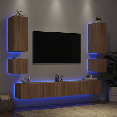 vidaXL Comode TV de perete cu lumini LED, 6 piese, stejar sonoma