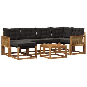 vidaXL Set de canapele de exterior cu pernă 7 pcs Natural și Negru