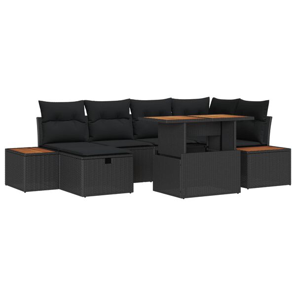 vidaXL Set de canapele pentru grădină cu pernă 7 pcs Negru poliratan