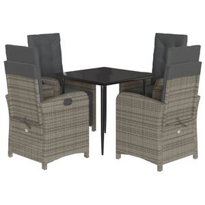 vidaXL Set mobilier de grădină cu perne, 5 piese, gri, poliratan