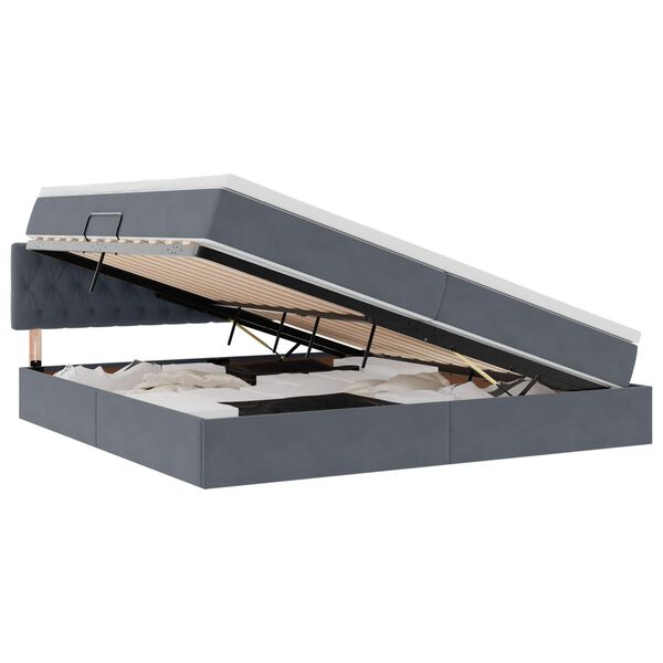 vidaXL Pat cu storage cu saltea Gri &icirc;nchis 200 x 200 cm Catifea