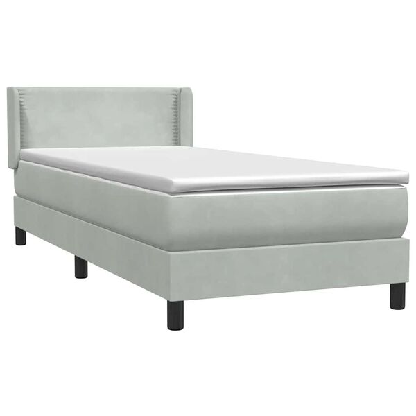 vidaXL Pat box spring cu saltea, gri deschis, 80x220 cm, catifea