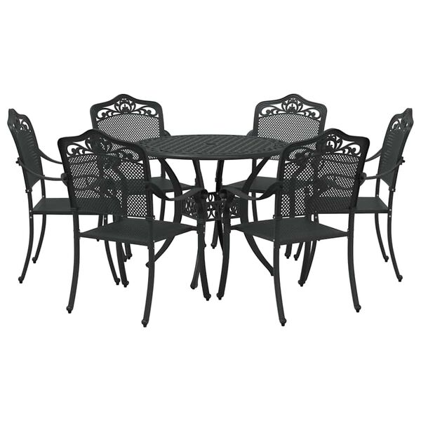 vidaXL Set de masă pentru grădină 7 pcs Negru Aluminiu
