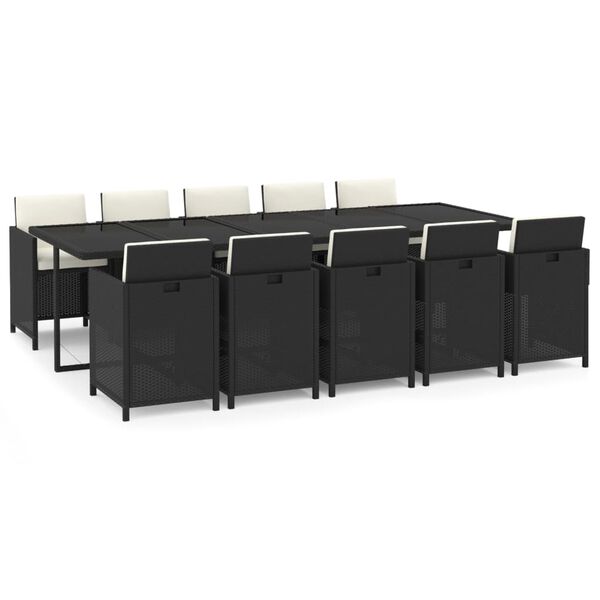 vidaXL Set mobilier de exterior cu perne, 11 piese, negru, poliratan