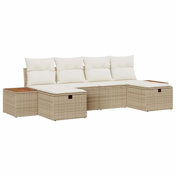 vidaXL Set de canapele pentru grădină cu pernă 6 pcs Bej Rattan poli