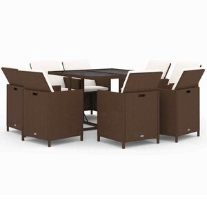 vidaXL Set mobilier de grădină cu perne, 9 piese, maro, poliratan