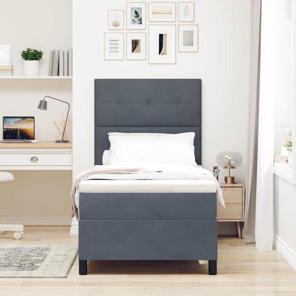 vidaXL Pat cu arc LED cu saltea Gri &icirc;nchis 90 x 200 cm țesătură