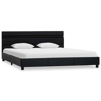 vidaXL Cadru de pat cu LED, negru, 140 x 200 cm, piele ecologică