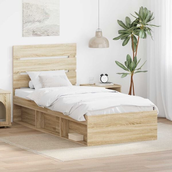 vidaXL Cadru de pat cu headboard Sonoma 90 x 190 cm Lemn de pin masiv