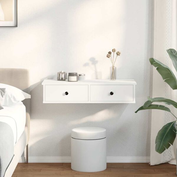 vidaXL Raft de perete cu sertare, alb, 80x34x17 cm, lemn prelucrat