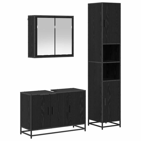 vidaXL Set de mobilier pentru baie 3 pcs Stejar negru Lemn compozit