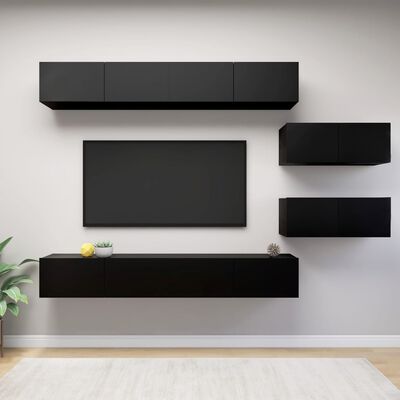 vidaXL Set dulapuri TV, 6 piese, negru, lemn prelucrat
