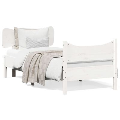 vidaXL Cadru de pat cu tăblie, alb, 75x190 cm, lemn masiv de pin