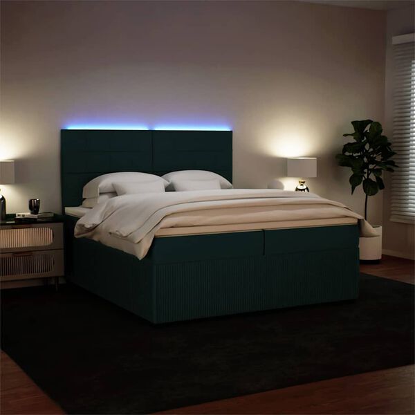 vidaXL Pat box spring cu saltea, verde &icirc;nchis, 200x200 cm, catifea
