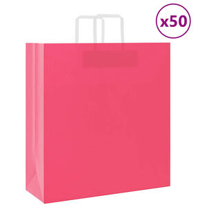 vidaXL Pungi de h&acirc;rtie 50 buc cu m&acirc;nere roz 45x17x48 cm