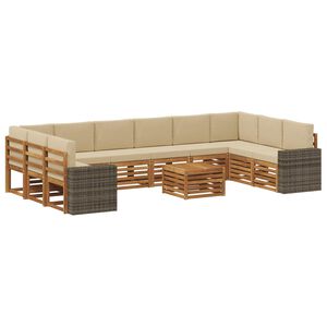 vidaXL Set de canapele de exterior 11 pcs Natural și Bej Poliester
