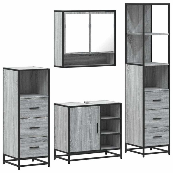vidaXL Set de mobilier de baie 4 piese Lemn stratificat gri Sonoma