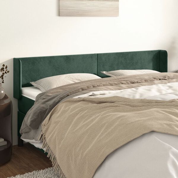 vidaXL Tăblie de pat cu aripioare verde &icirc;nchis 203x16x78/88 cm catifea