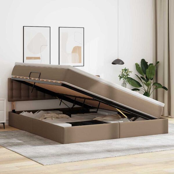 vidaXL Pat cu saltea și LED Cappuccino 180 x 200 cm Piele artificială